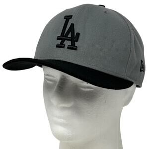 Los Angeles LA Dodgers Hat Baseball Cap Gray Black New Era 59Fifty Fitted 7 1/4
